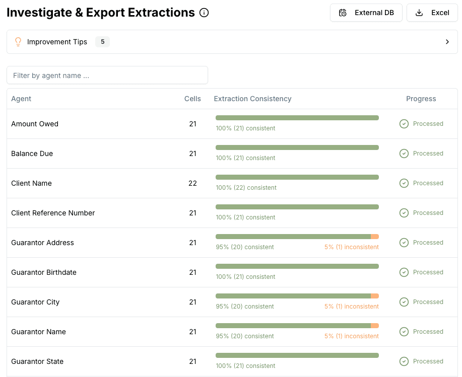 Investigate & export extractions in Parsewise
