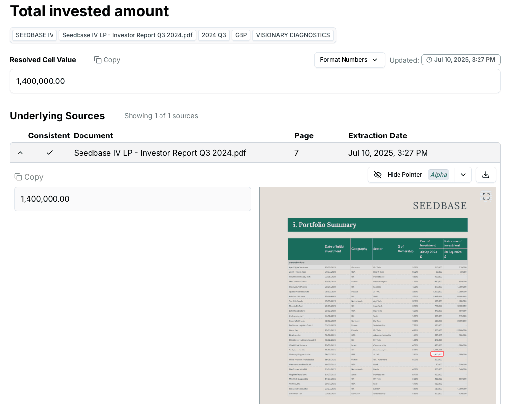 Total invested amount extraction in Parsewise