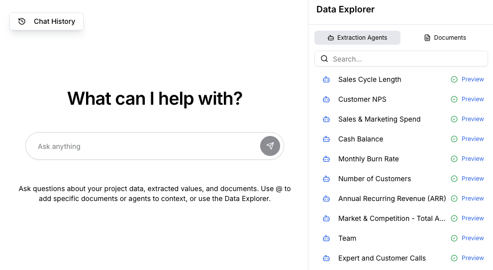 Navi conversational workspace with Data Explorer