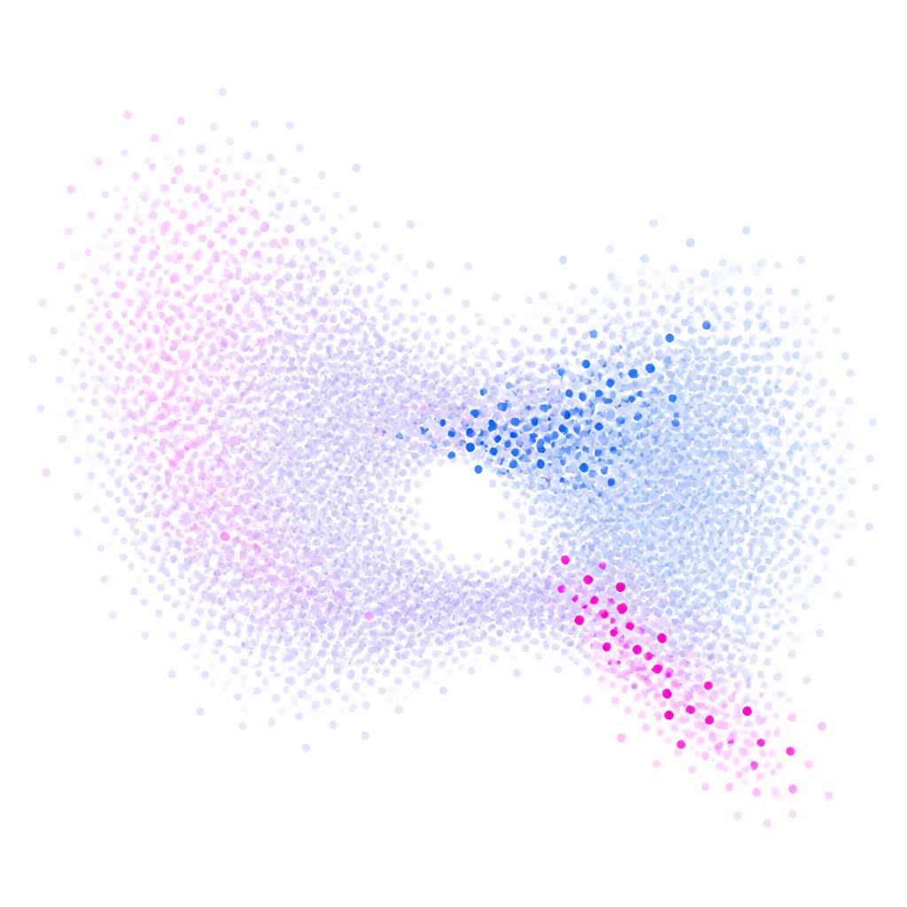 Field of pale dots with small blue and pink samples highlighted